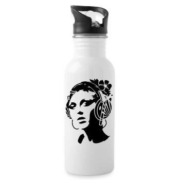 A young woman with headphones and a flower in her - Water bottle with straw - white - Right