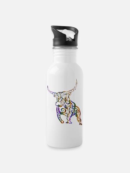 Taureau tribal - Gourde avec paille intégrée - blanc