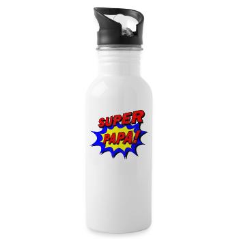 Super Papa Held Comic Vatertags Geschenk - Trinkflasche mit integriertem Trinkhalm - Weiß - Rechts