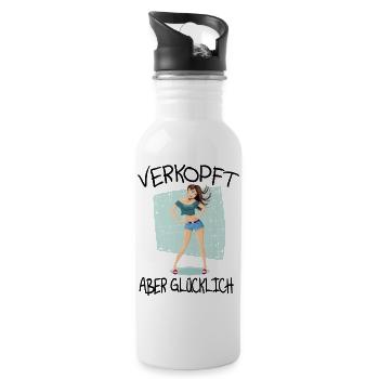 Verkopft aber glücklich #verkopft - Trinkflasche mit integriertem Trinkhalm - Weiß - Rechts
