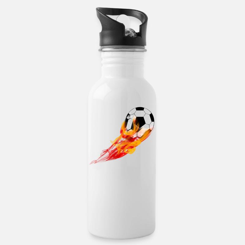 Fussball mit Feuer - Trinkflasche mit integriertem Trinkhalm - Weiß