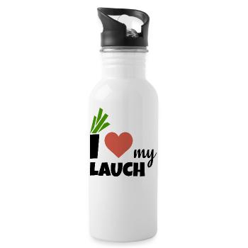 i love my Lauch | Ich liebe meinen Lauch - Trinkflasche mit integriertem Trinkhalm - Weiß - Rechts