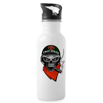 biker skull design - Trinkflasche mit integriertem Trinkhalm - Weiß - Rechts
