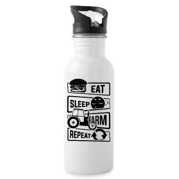 Eat Sleep Farm Repeat - Bauer Landwirt Bauernhof - Trinkflasche mit integriertem Trinkhalm - Weiß - Rechts