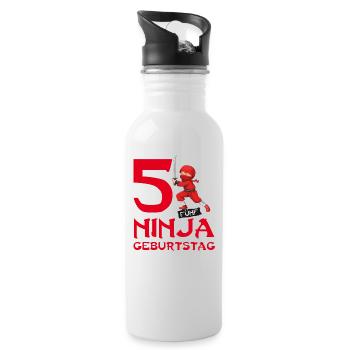Ninja 5. fünfter Kinder Geburtstag Karate T-Shirt - Trinkflasche mit integriertem Trinkhalm - Weiß - Rechts
