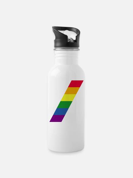 Rainbow / Regenbogen / Peace / Pride / Gay / LGBT - Trinkflasche mit integriertem Trinkhalm - Weiß