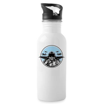 Jet Pilot / Kampfpilot 01_weiß Schwarz - Trinkflasche mit integriertem Trinkhalm - Weiß - Rechts