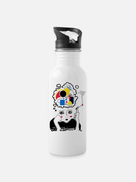 Meditation - Trinkflasche mit integriertem Trinkhalm - Weiß