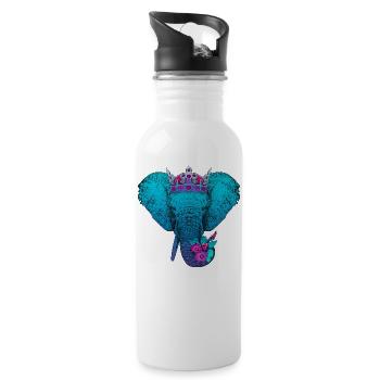 Elefant mit Blumen und Krone - Trinkflasche mit integriertem Trinkhalm - Weiß - Rechts