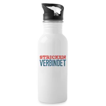 Stricken verbindet - Geschenkfür Stricker - Trinkflasche mit integriertem Trinkhalm - Weiß - Rechts