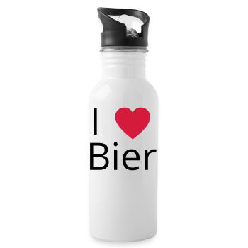 Ich liebe Bier Gechenkidee - Trinkflasche mit integriertem Trinkhalm - Weiß - Rechts