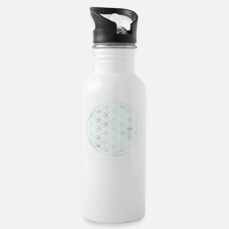 Blume des Lebens - Ursprung-Schöpfung-Leben - Trinkflasche mit integriertem Trinkhalm - Weiß
