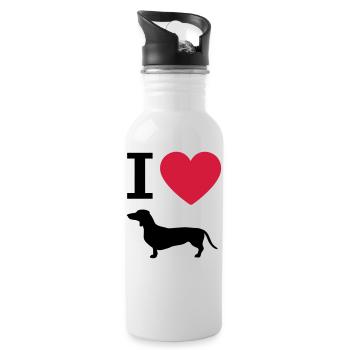 Ich liebe Dackel, Hund Herz und Hunde Silhouette - Trinkflasche mit integriertem Trinkhalm - Weiß - Rechts