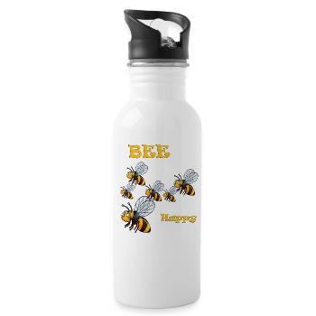 Bee Happy - Trinkflasche mit integriertem Trinkhalm - Weiß - Rechts