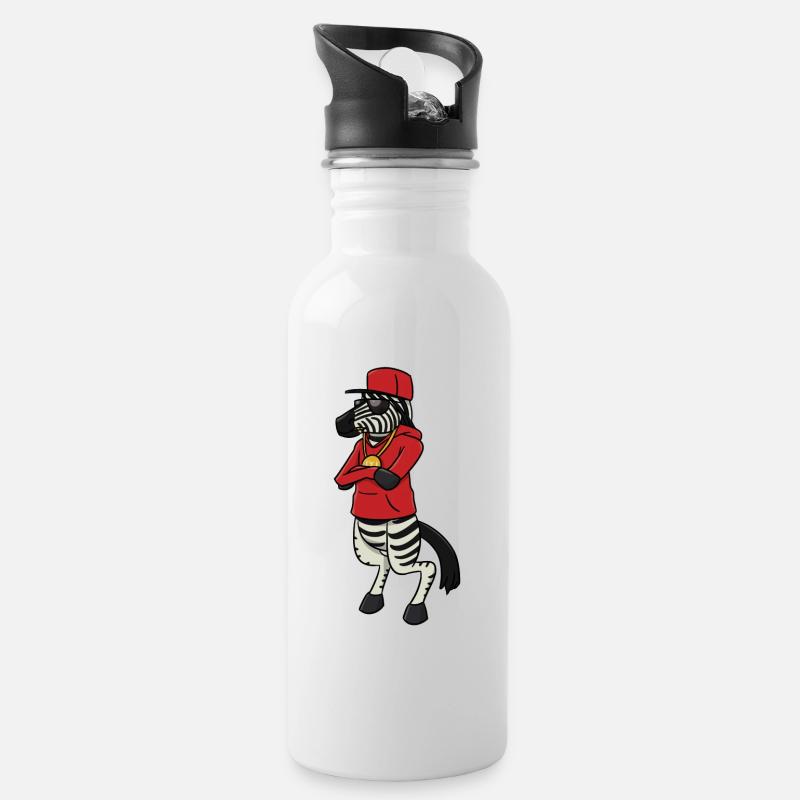 Hip Hop Zebra - Trinkflasche mit integriertem Trinkhalm - Weiß