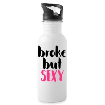 Sexy Pink Font on Black - Water bottle with straw - white - Right