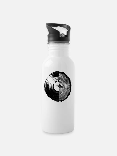 Sound of Tees, Vinyl und Baumringe - Trinkflasche mit integriertem Trinkhalm - Weiß