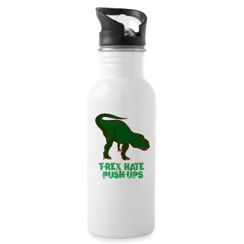 T-Rex - Dinosaurier Liegestütze Sport Kraft - Trinkflasche mit integriertem Trinkhalm - Weiß - Rechts