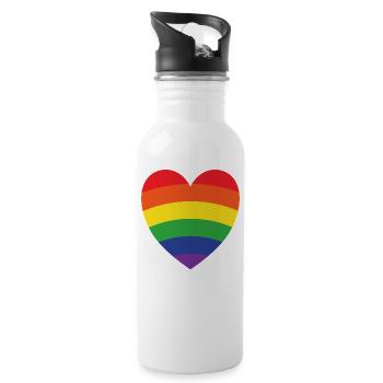 Regenbogenherz | LGBT | Geschenkidee - Trinkflasche mit integriertem Trinkhalm - Weiß - Rechts