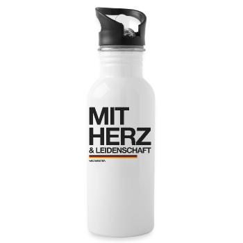 Deutschland - Weltmeister mit Herz & Leidenschaft - Trinkflasche mit integriertem Trinkhalm - Weiß - Rechts