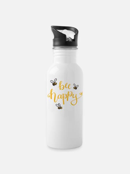 bee happy - Water bottle with straw - white
