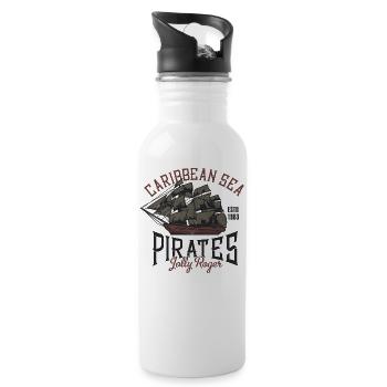 Karibische Piraten Segelschiff Jolly Roger - Trinkflasche mit integriertem Trinkhalm - Weiß - Rechts