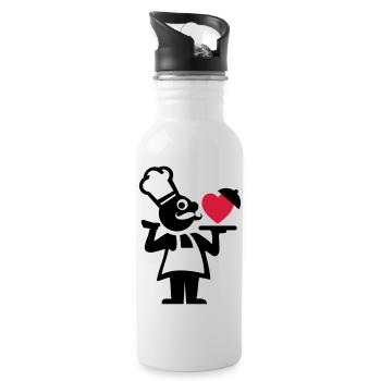 koch_mit_herz_f2 - Trinkflasche mit integriertem Trinkhalm - Weiß - Rechts