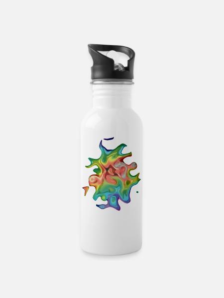 Psychedelisches Ei #2 - Trinkflasche mit integriertem Trinkhalm - Weiß