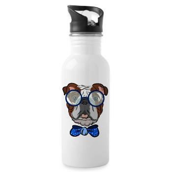 Bulldog with glasses and bow, gift idea - Water bottle with straw - white - Right