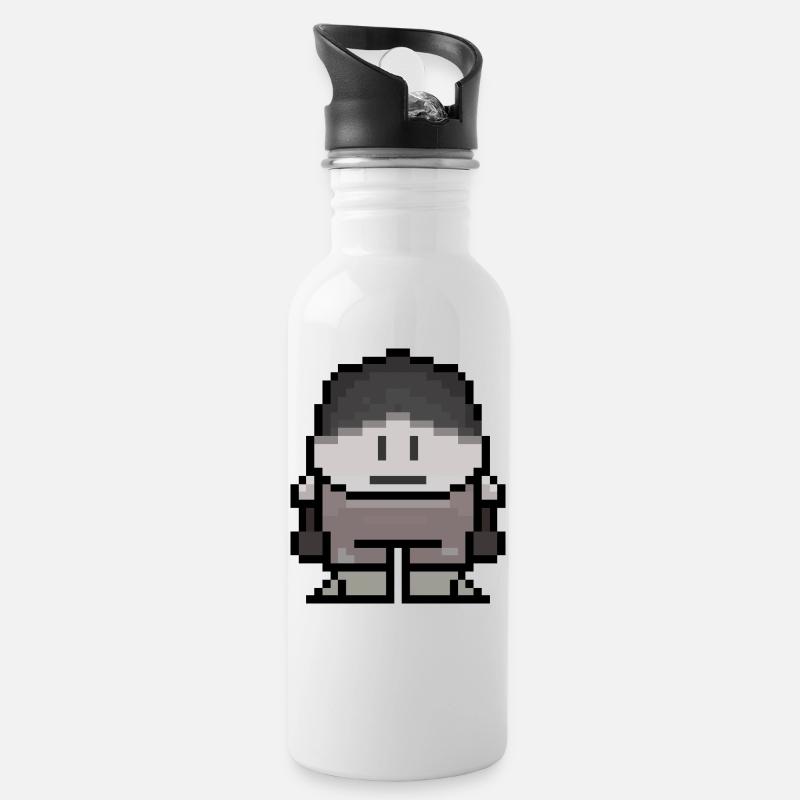 Pixelart - Trinkflasche mit integriertem Trinkhalm - Weiß