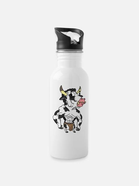 Cow Bull - Water bottle with straw - white