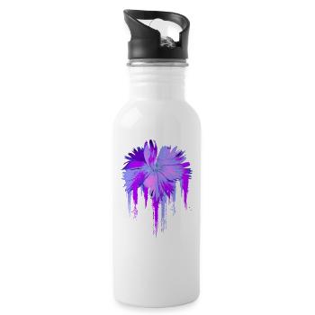 Purple flower - Water bottle with straw - white - Right