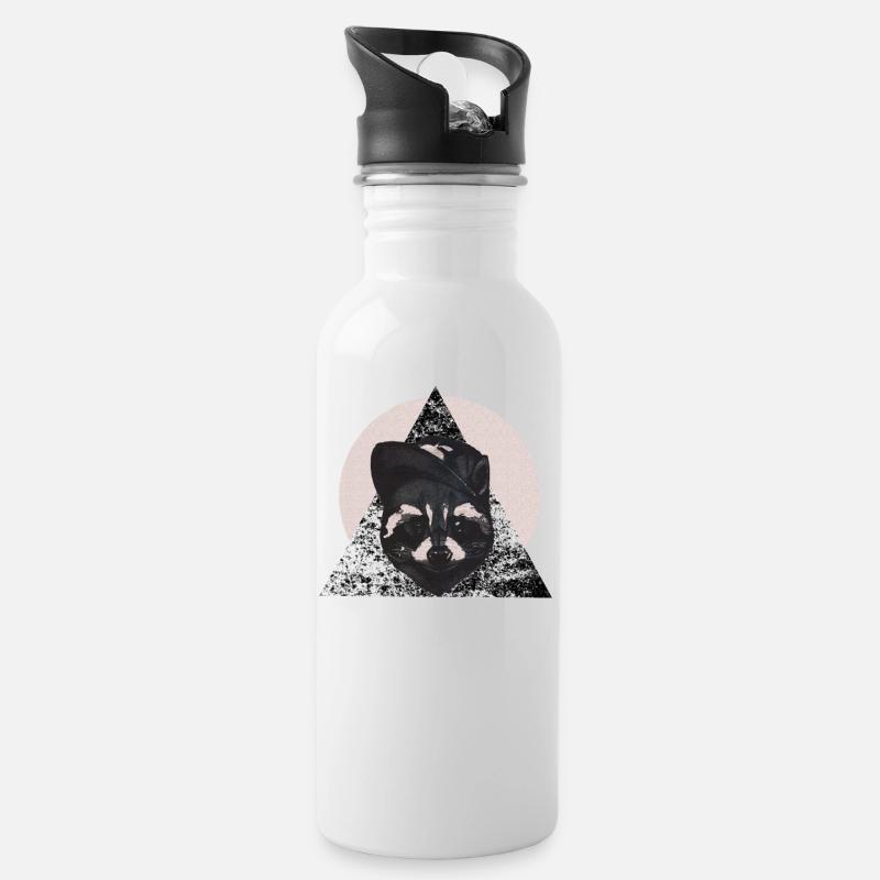 Waschbär - Trinkflasche mit integriertem Trinkhalm - Weiß