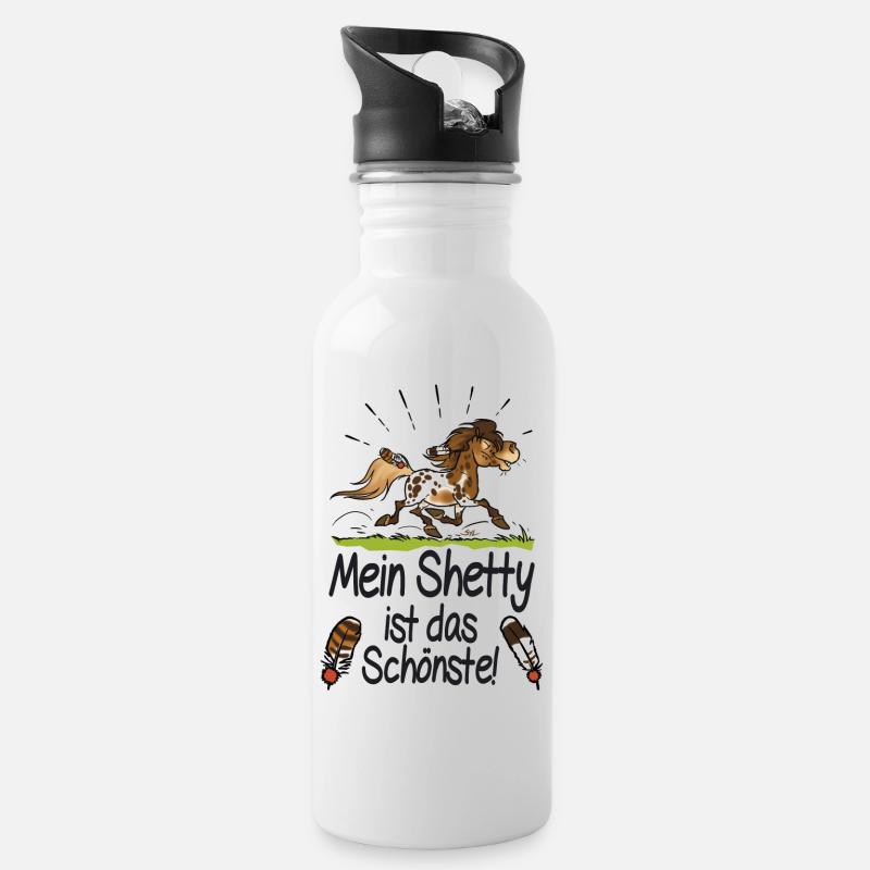 Mein Shetty das Schönste (Text schwarz) - Trinkflasche mit integriertem Trinkhalm - Weiß