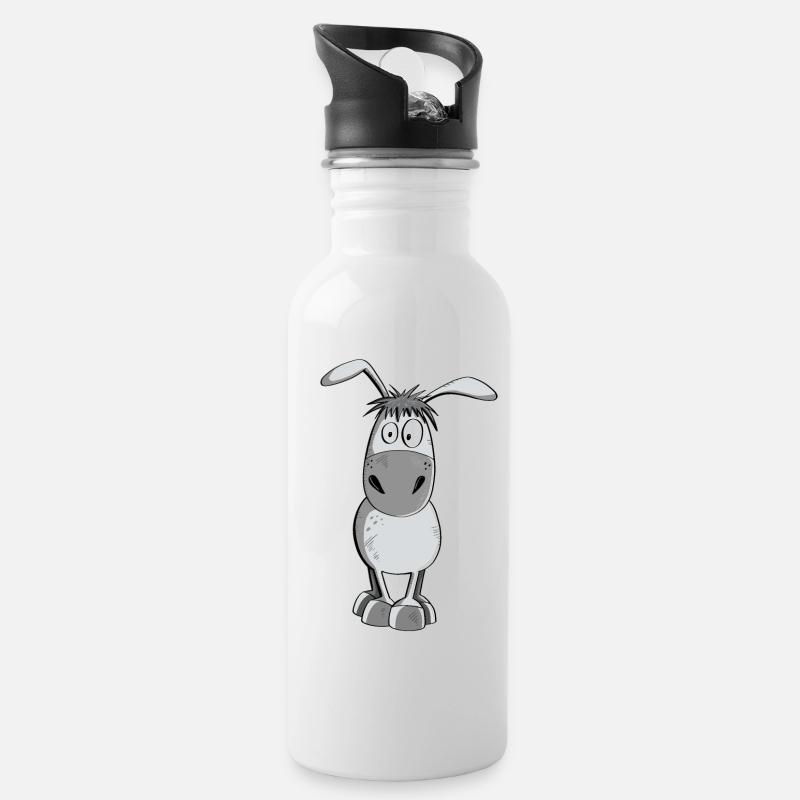 Witziger Grauer Esel - Tiere - Comic - Trinkflasche mit integriertem Trinkhalm - Weiß
