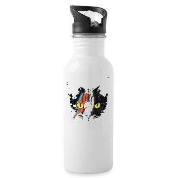 Katze Kätzchen miau schwarz süß Geschenk Idee - Trinkflasche mit integriertem Trinkhalm - Weiß - Rechts