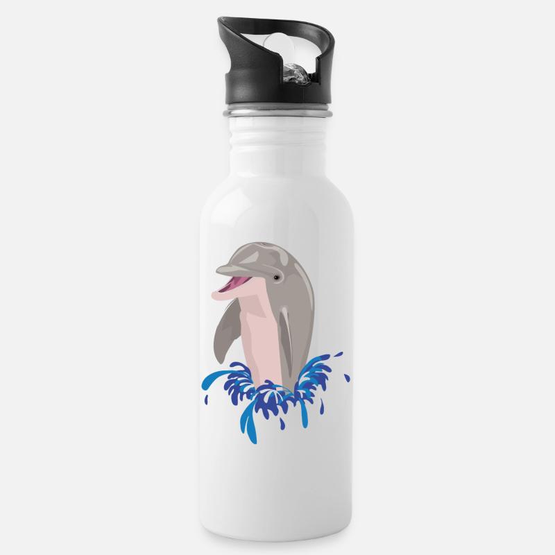 Delphin Meer Strand Spritzer - Trinkflasche mit integriertem Trinkhalm - Weiß