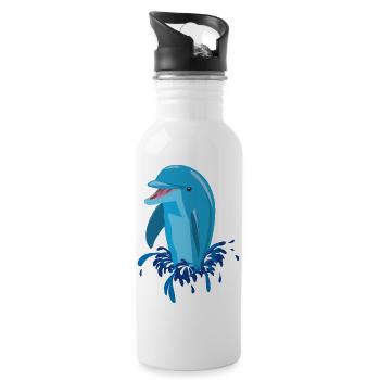 Laughing dolphin blue - Water bottle with straw - white - Right