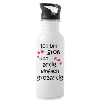 Ich bin gross und artig = großartig pink - Trinkflasche mit integriertem Trinkhalm - Weiß - Rechts