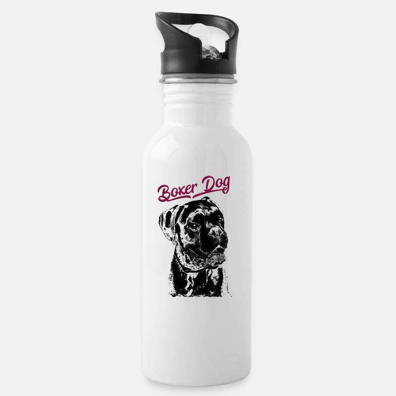 Deutscher Boxer Hund - German Boxer Dog - Trinkflasche mit integriertem Trinkhalm - Weiß