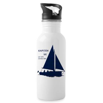 kapitän lustiger Spruch - Trinkflasche mit integriertem Trinkhalm - Weiß - Rechts