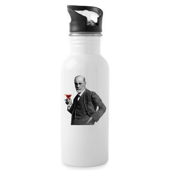 Sigmund Freud mit Cocktail - Trinkflasche mit integriertem Trinkhalm - Weiß - Rechts