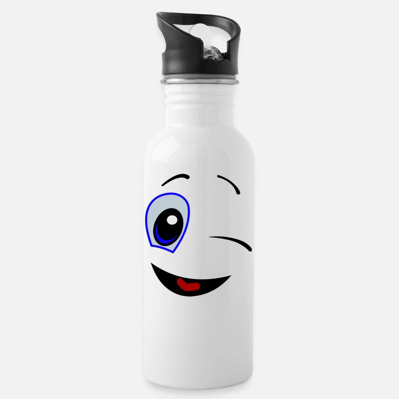 Smiley - Trinkflasche mit integriertem Trinkhalm - Weiß