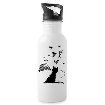 Die Katze Ugo in Rom - die Ugo Katze in Rom - Trinkflasche mit integriertem Trinkhalm - Weiß - Rechts