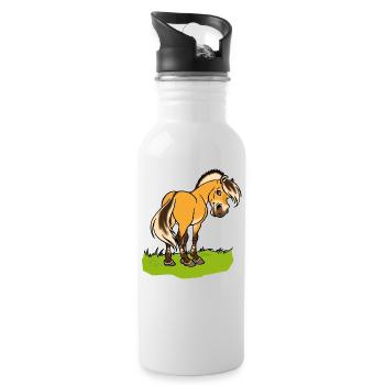 Freundliches Fjordpferd (Ohne Text) - Trinkflasche mit integriertem Trinkhalm - Weiß - Rechts