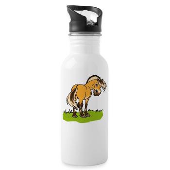 Smiling fjord horse - Water bottle with straw - white - Right