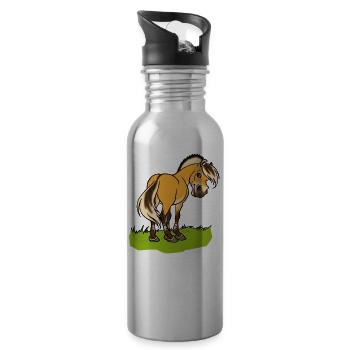 Smiling fjord horse - Water bottle with straw - silver - Right