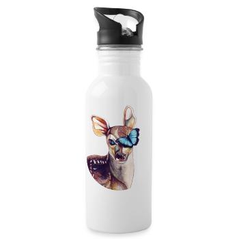 Reh & Schmetterling – Tribut zu Life is Strange - Trinkflasche mit integriertem Trinkhalm - Weiß - Rechts