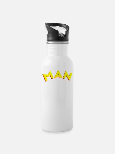 Man - Trinkflasche mit integriertem Trinkhalm - Weiß