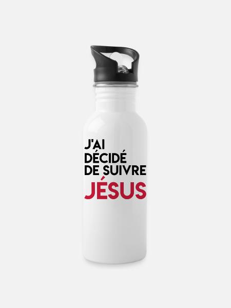 J'ai décidé de suivre Jésus - Gourde avec paille intégrée - blanc